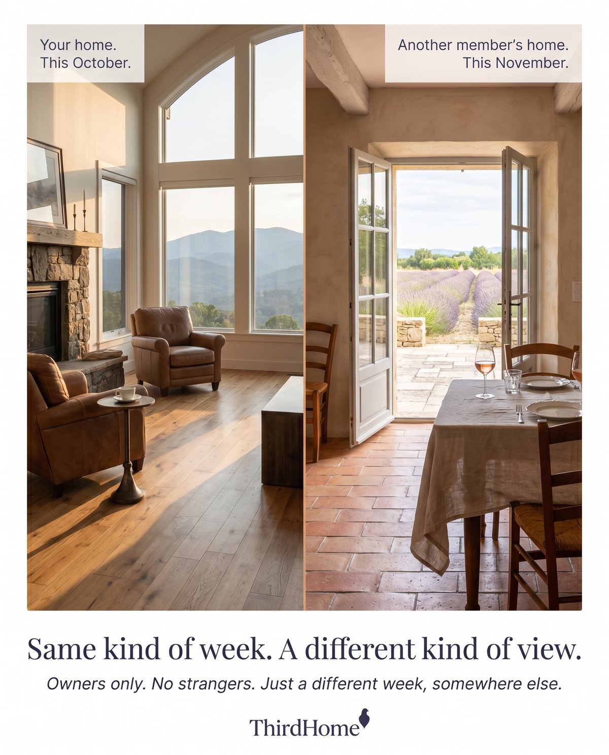 Empty-Nest luxury ad — same week different view split frame