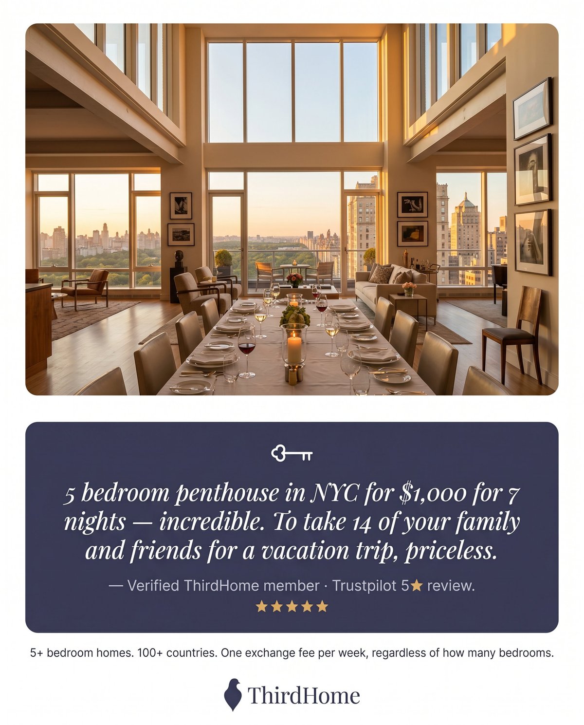 Multi-Gen luxury ad — NYC penthouse with verbatim Trustpilot quote